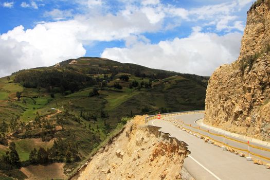 Broken road in the peruvian mountains near Cajamarca