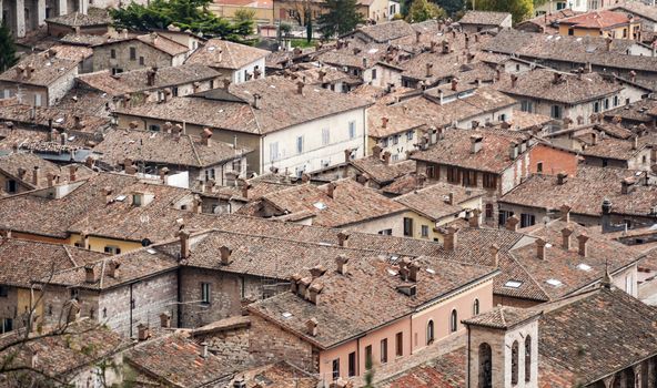 Panoramic view of the medieval town of Gubbio. Umbria Italy