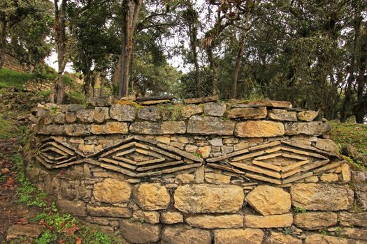 Geometric figures at the pre inca ruin Kuelap high up in the north peruvian mountains, near Chachapoyas. It's a typical pre inca symbol.