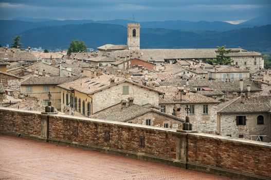 Panoramic view of the medieval town of Gubbio. Umbria Italy