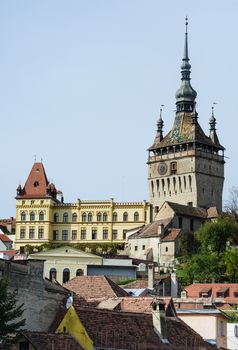 View of the cityscape and architecture in Sighisoara town, Romania