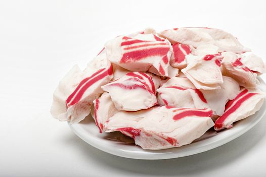 white with red roasted chunks of crab meat isolate