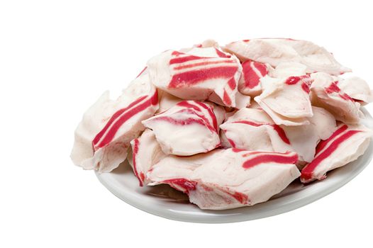 white with red roasted chunks of crab meat isolate