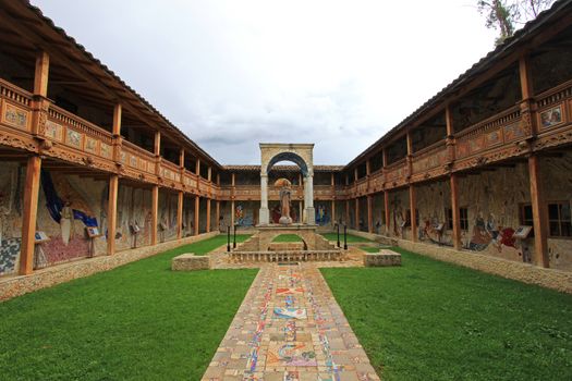 The patio of the very nice mosaic church of Polloc, northern Peru near Cajamarca