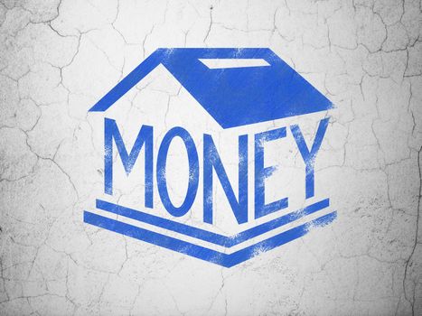 Money concept: Blue Money Box on textured concrete wall background
