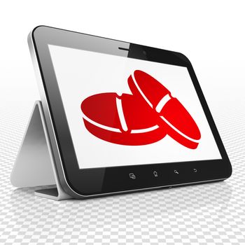 Healthcare concept: Tablet Computer with red Pills icon on display, 3D rendering