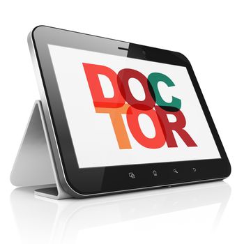 Health concept: Tablet Computer with Painted multicolor text Doctor on display, 3D rendering