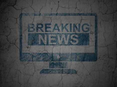 News concept: Blue Breaking News On Screen on grunge textured concrete wall background