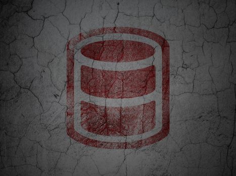 Software concept: Red Database on grunge textured concrete wall background