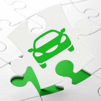 Tourism concept: Car on White puzzle pieces background, 3D rendering