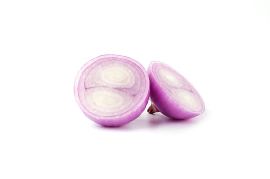 Red sliced onion isolated on white background