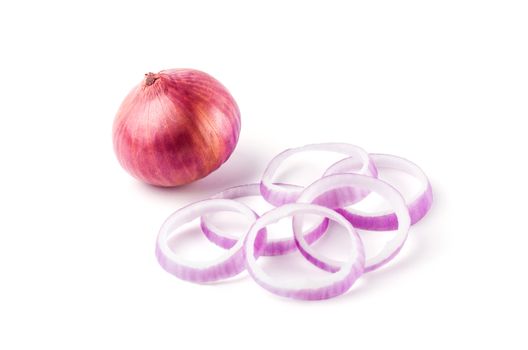 Red sliced onion isolated on white background