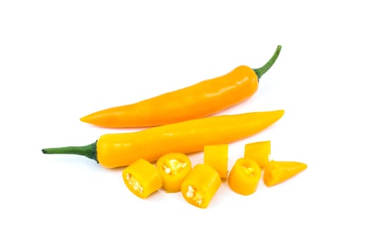 Yellow chilli pepper isolated on white background.