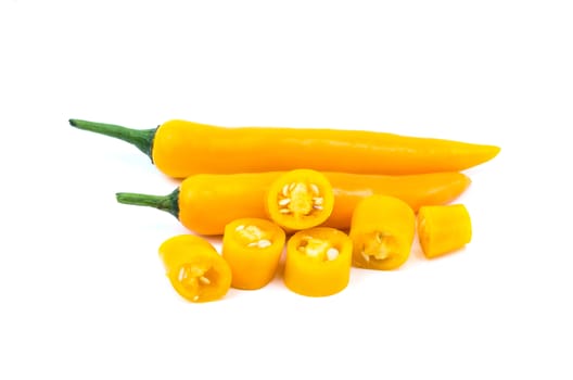 Yellow chilli pepper isolated on white background.