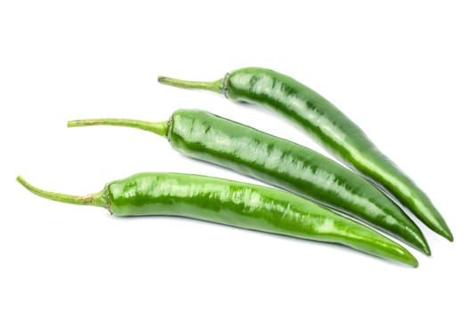 Green chilli pepper isolated on white background.