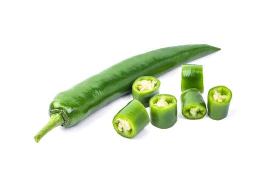 Green chilli pepper isolated on white background.