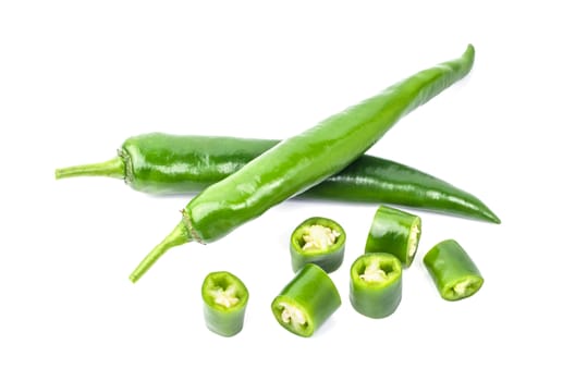 Green chilli pepper isolated on white background.