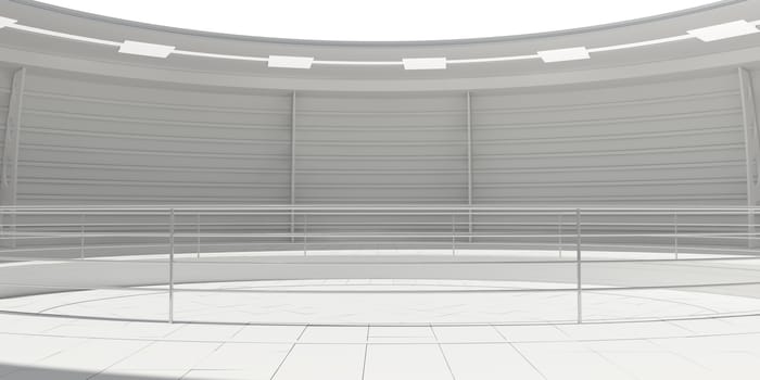 Empty white modern futuristic room. 3D rendering