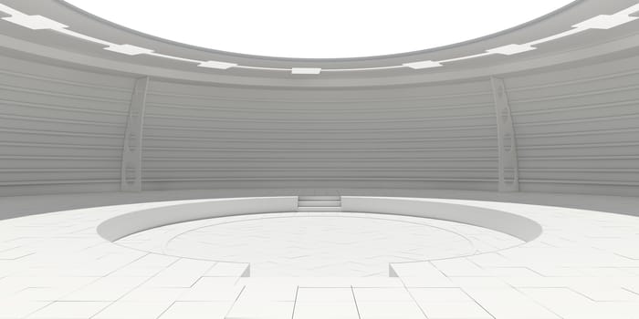 Empty white modern futuristic room. 3D rendering