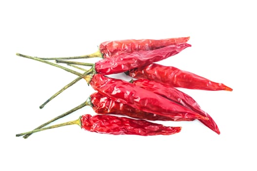 Dried red chili peppers isolated on white background. Food ingredient for spicy cooking.