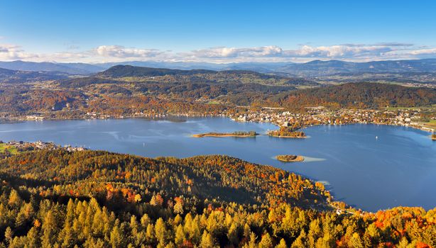 Sunny autumn day on the lake in mountains of south Austria, Carinthia