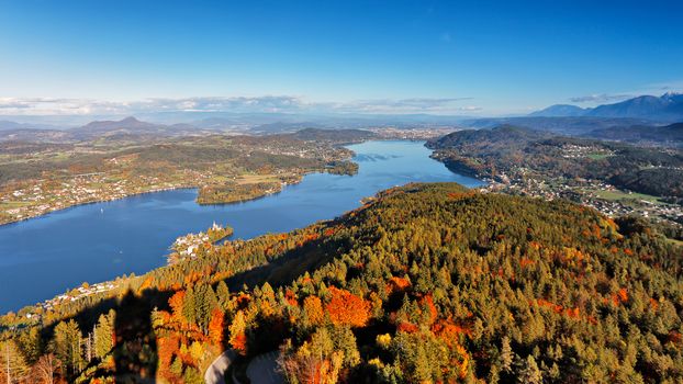 Sunny autumn day on the lake in mountains of south Austria, Carinthia