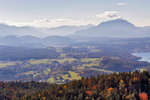 Sunny autumn day on the lake in mountains of south Austria, Carinthia