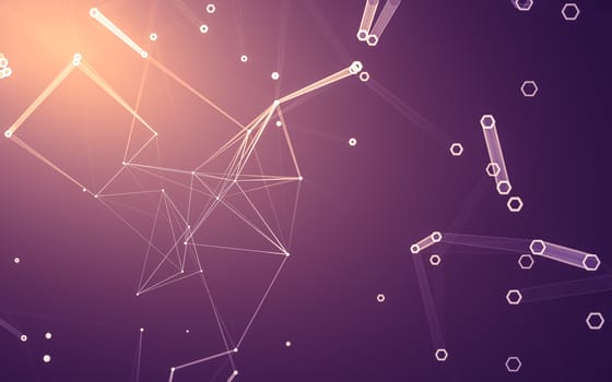 Abstract polygonal space low poly dark background with connecting dots and lines. Connection structure. 3d rendering