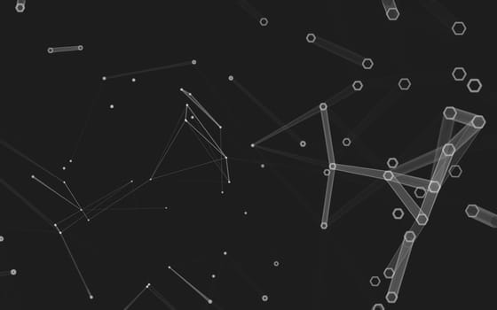 Abstract polygonal space low poly dark background with connecting dots and lines. Connection structure. 3d rendering