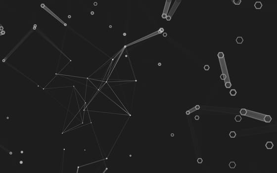 Abstract polygonal space low poly dark background with connecting dots and lines. Connection structure. 3d rendering