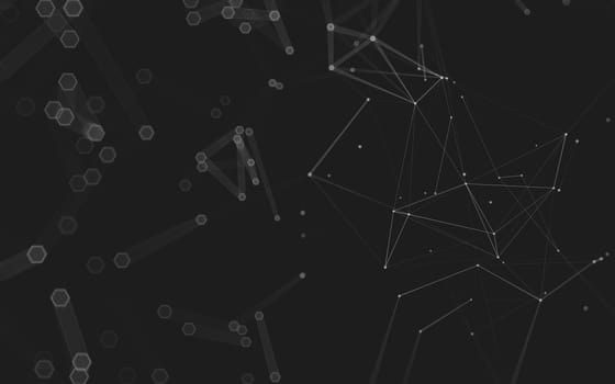 Abstract polygonal space low poly dark background with connecting dots and lines. Connection structure. 3d rendering