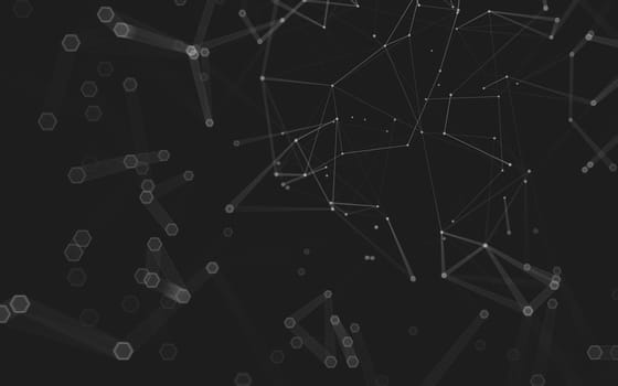 Abstract polygonal space low poly dark background with connecting dots and lines. Connection structure. 3d rendering