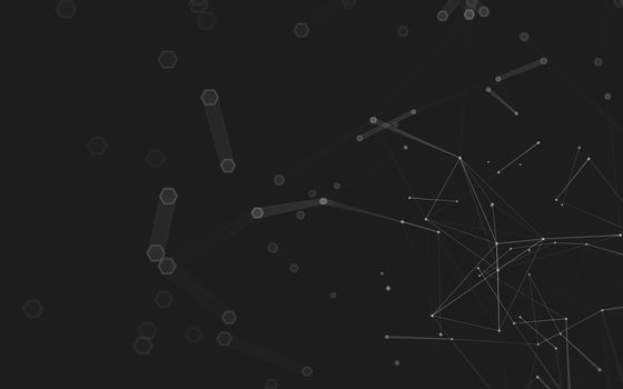 Abstract polygonal space low poly dark background with connecting dots and lines. Connection structure. 3d rendering