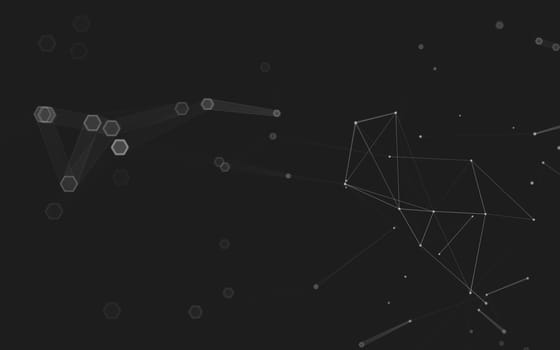 Abstract polygonal space low poly dark background with connecting dots and lines. Connection structure. 3d rendering