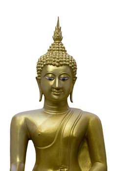 Image of golden buddha statue on white background.