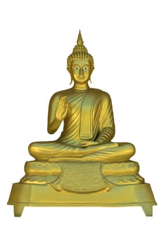 Image of golden buddha statue on white background.