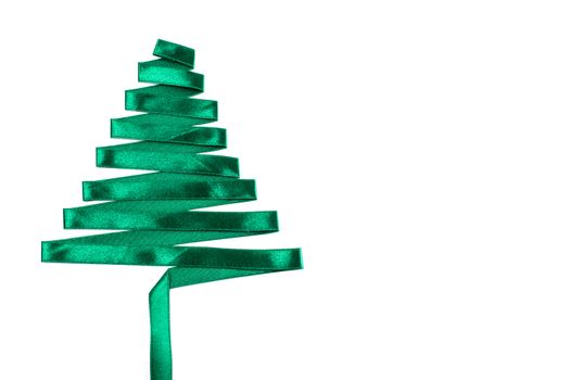 christmas tree made from green ribbon. with clipping path.