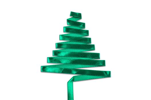 christmas tree made from green ribbon. with clipping path.