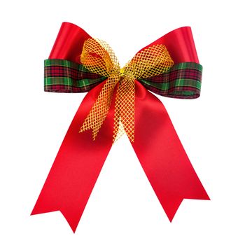 Red satin bow isolated on white background. with clipping path.