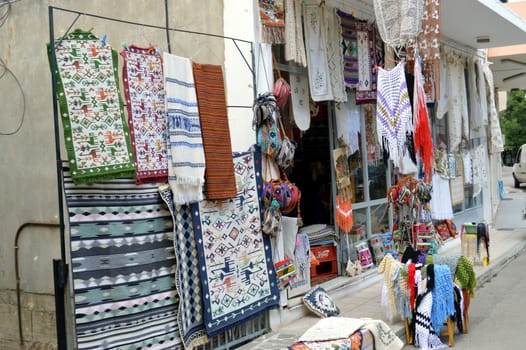 Shop window of hand-made store of embroidery.