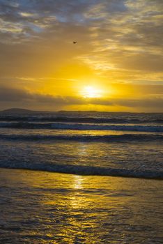 beal beach near ballybunion on the wild atlantic way ireland with a beautiful yellow sunset