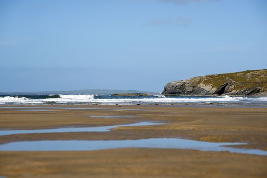 bright winter view of ballybunion beach and cliffs on the wild atlantic way in ireland