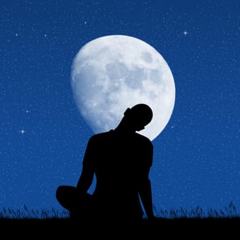 illustration of man doing yoga in the moonlight