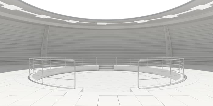 Empty white modern futuristic room. 3D rendering