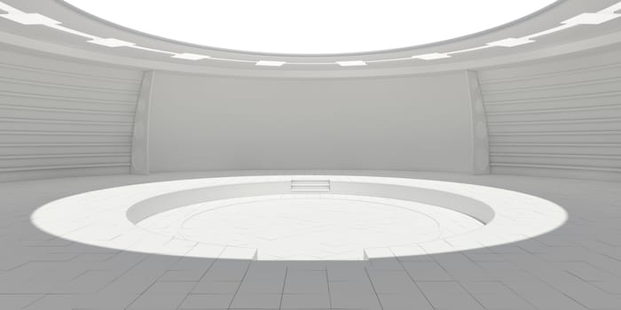 Empty white modern futuristic room. 3D rendering
