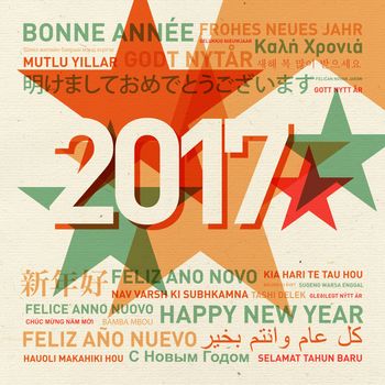 Happy new year from the world. Different languages celebration card