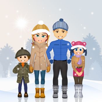 illustration of happy family in winter