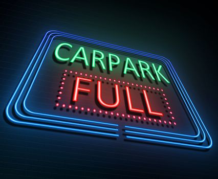 Illustration depicting an illuminated neon sign with a parking concept concept.