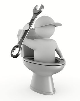 repair toilet on white background. Isolated 3D image