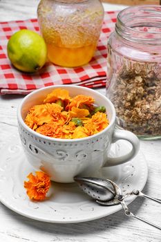 Herbal medicinal tea of marigold flowers as a cold remedy
